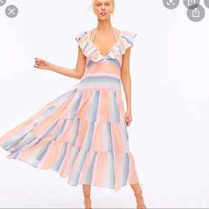 NWT J Crew V Neck Tiered Ruffle Dress Sunset Stripe in size M